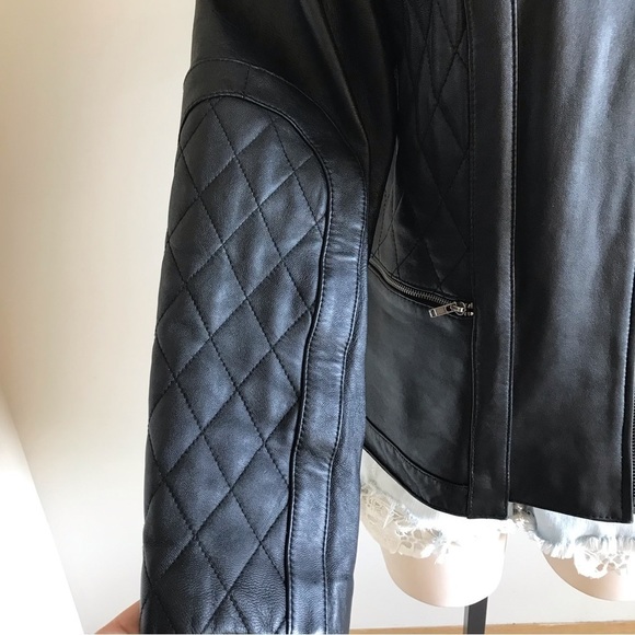 VINTAGE Pamela McCoy genuine black leather biker jacket size MP - Picture 9 of 16